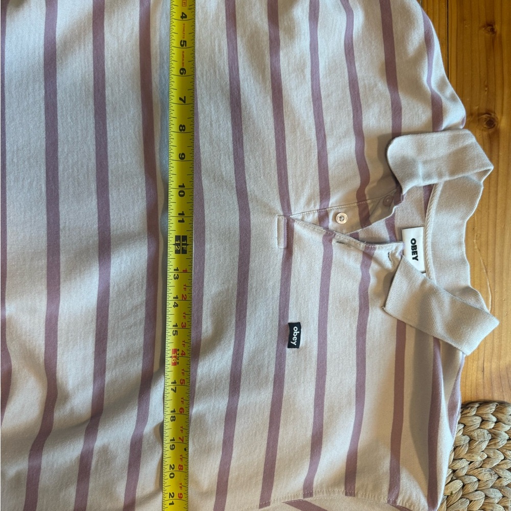 Obey Striped Polo Shirt in Cream and Purple
